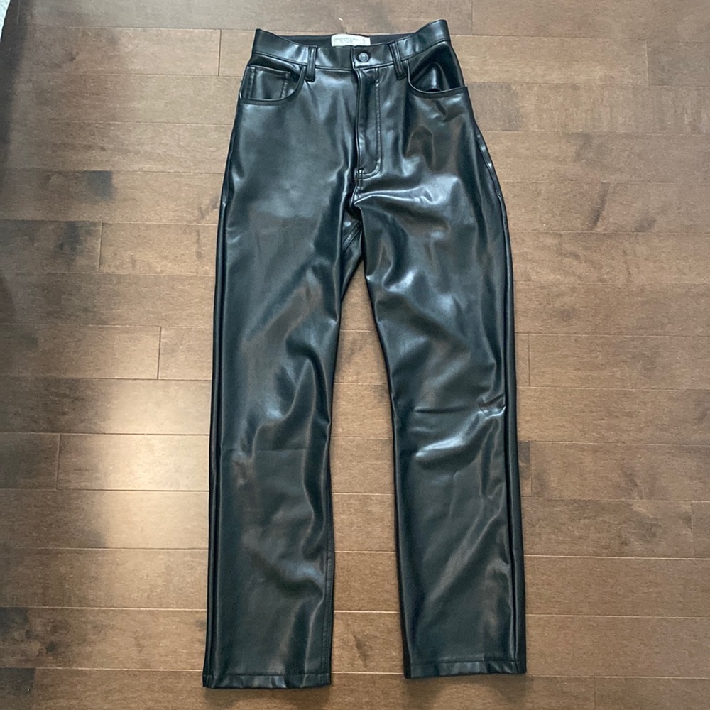 Abercrombie Black Vegan Leather 90s Straight Pants